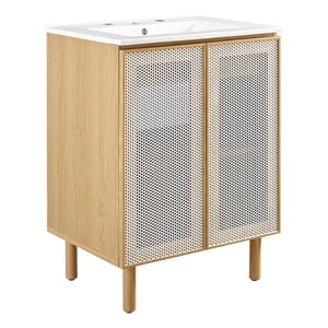 Calla 24&quot Perforated Metal Bathroom Vanity in White Oak