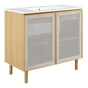 Calla 36&quot Perforated Metal Bathroom Vanity in White Oak