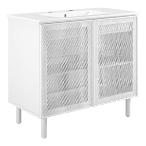 Calla 36&quot Perforated Metal Bathroom Vanity in White White