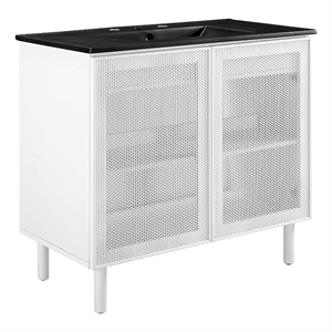 Calla 36&quot Perforated Metal Bathroom Vanity in Black White