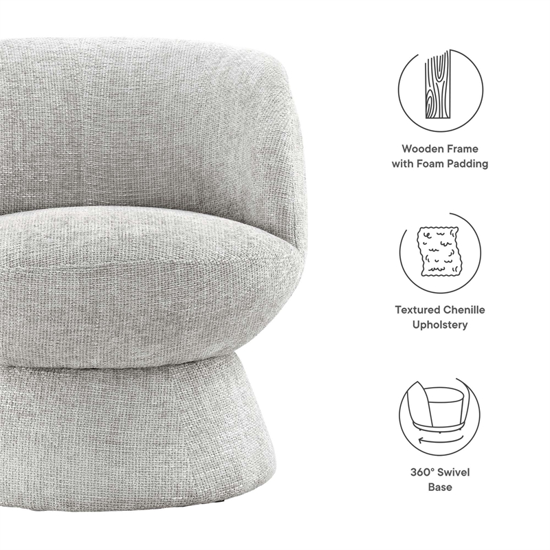 Vesta Chenille Fabric Upholstered Swivel Chair in Dove Gray