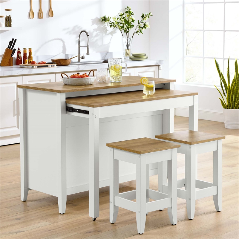 Garland3-Piece Kitchen Island and Stool Set in Oak White