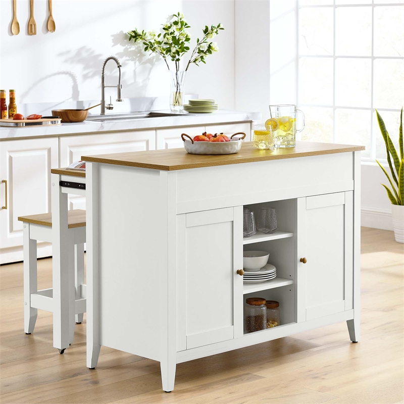 Garland3-Piece Kitchen Island and Stool Set in Oak White