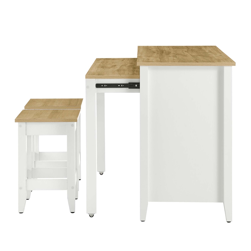 Garland3-Piece Kitchen Island and Stool Set in Oak White
