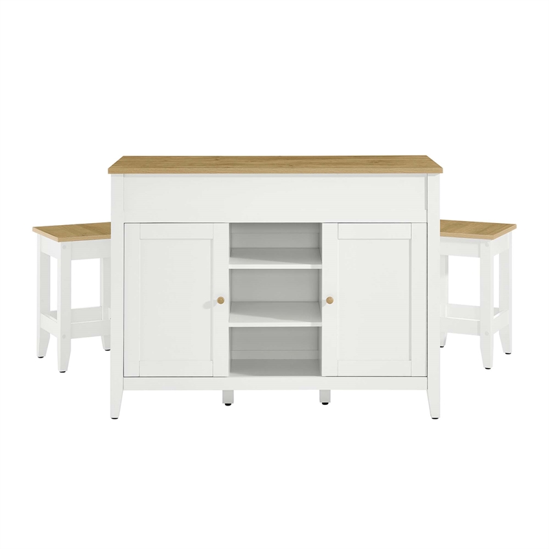Garland3-Piece Kitchen Island and Stool Set in Oak White