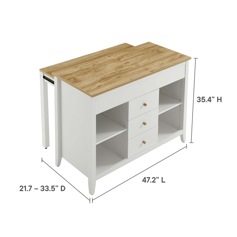 Farmstead3-Piece Kitchen Island and Stool Set in Oak White