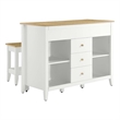 Farmstead3-Piece Kitchen Island and Stool Set in Oak White