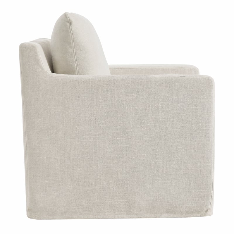 Serene Fabric Slipcovered Swivel Armchair in Salt