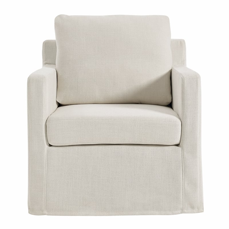 Serene Fabric Slipcovered Swivel Armchair in Salt