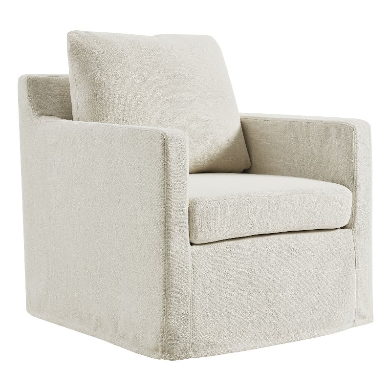 Serene Fabric Slipcovered Swivel Armchair in Salt
