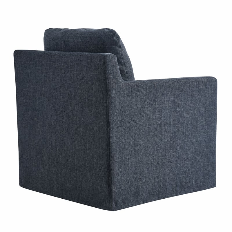 Serene Fabric Slipcovered Swivel Armchair in Slate Blue