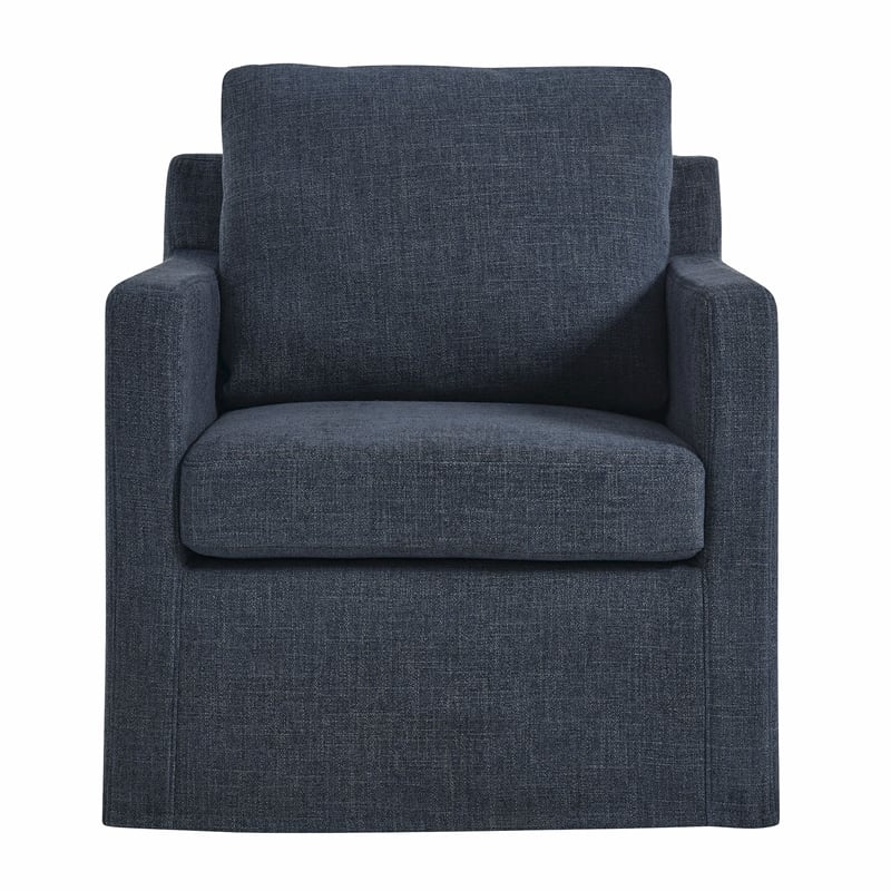 Serene Fabric Slipcovered Swivel Armchair in Slate Blue
