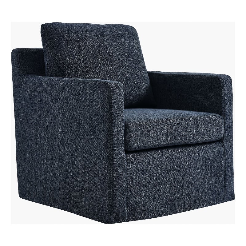 Serene Fabric Slipcovered Swivel Armchair in Slate Blue
