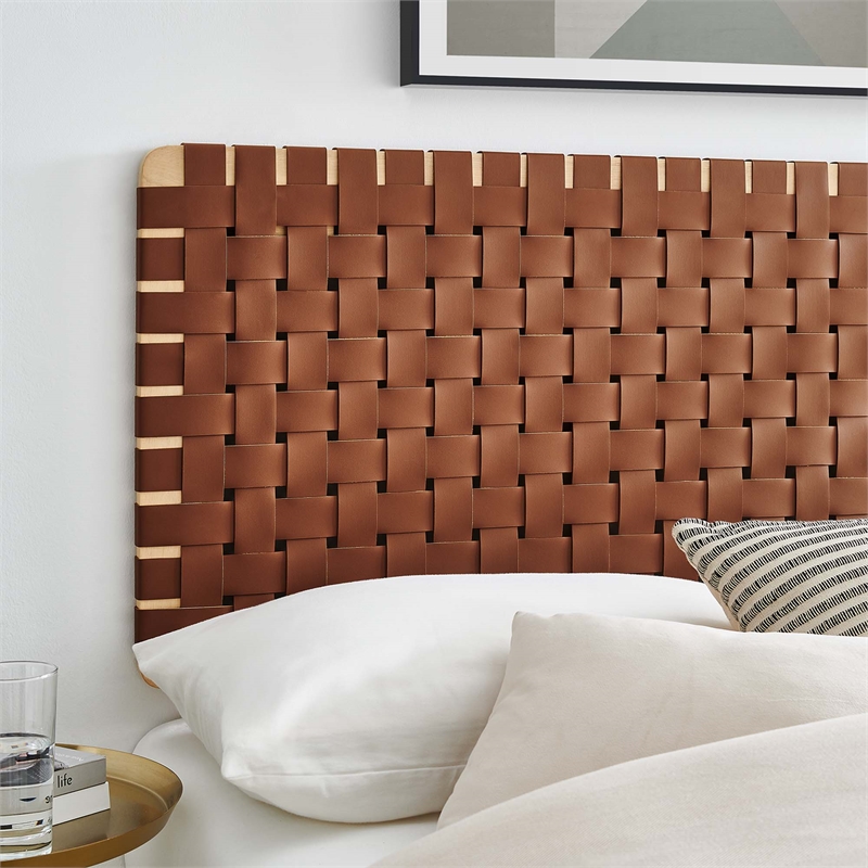 Sparta Weave Vegan Leather Full Headboard in Natural Brown