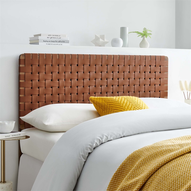 Sparta Weave Vegan Leather Full Headboard in Walnut Brown