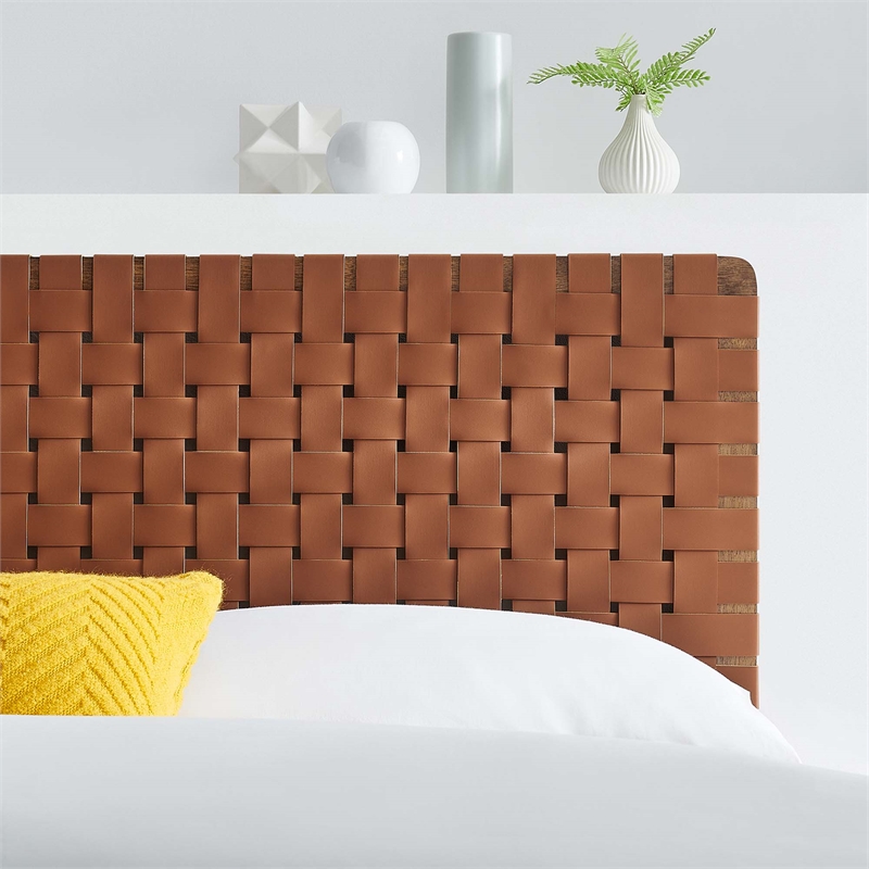 Sparta Weave Vegan Leather Full Headboard in Walnut Brown
