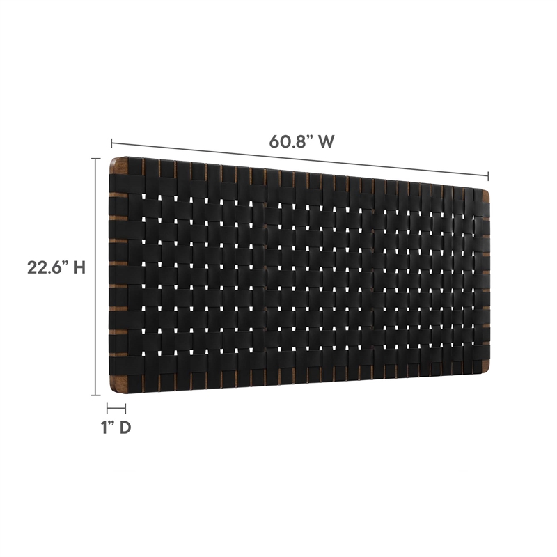 Sparta Weave Wall-Mount Vegan Leather Queen Headboard in Walnut Black