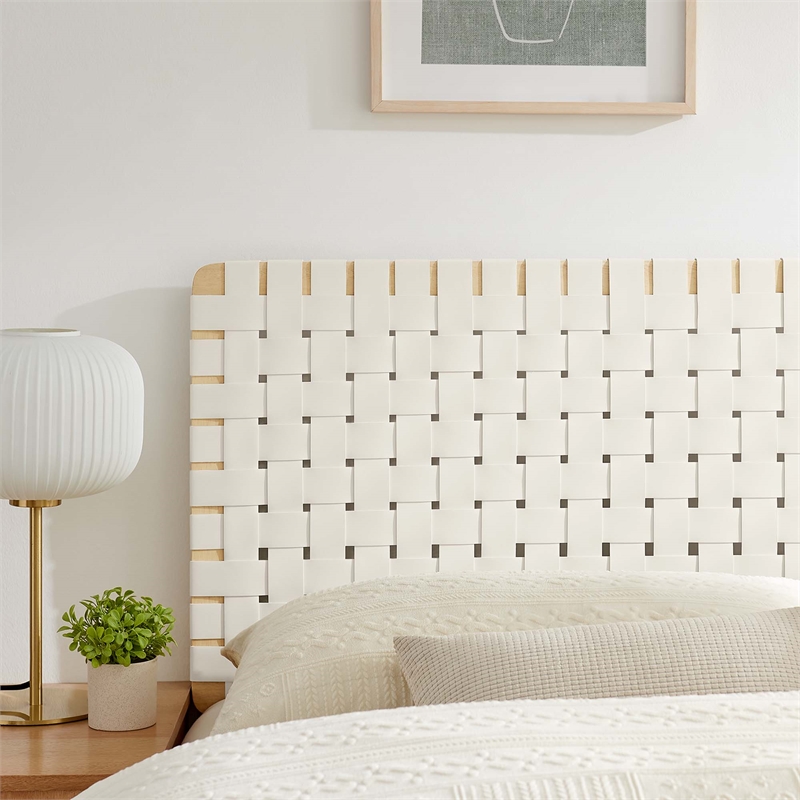 Sparta Weave Vegan Leather Queen Headboard in Natural Beige