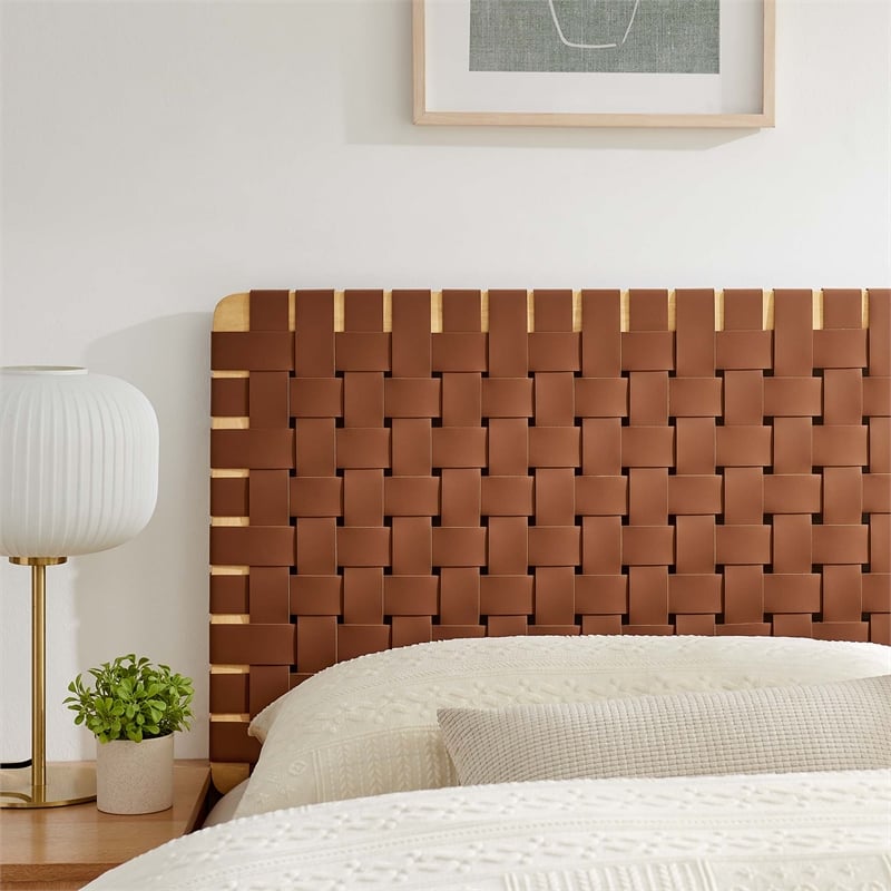 Sparta Weave Vegan Leather Queen Headboard in Natural Brown
