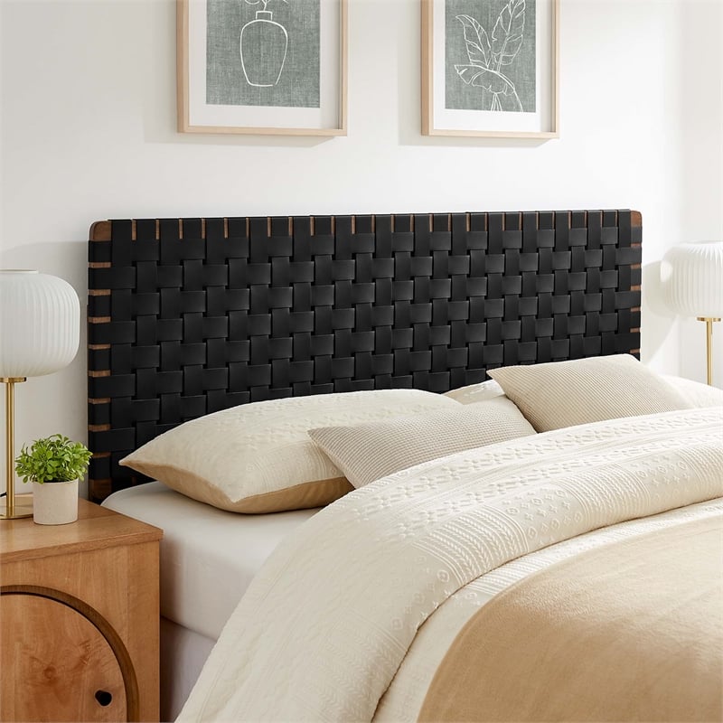 Sparta Weave Vegan Leather Queen Headboard in Walnut Black