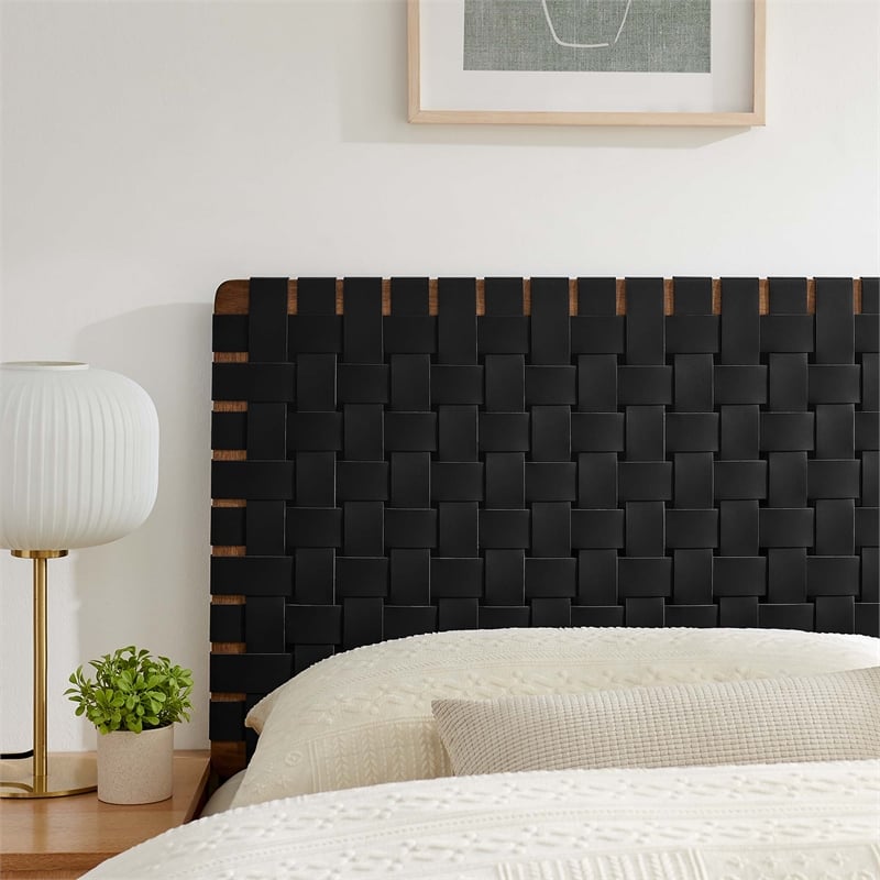 Sparta Weave Vegan Leather Queen Headboard in Walnut Black