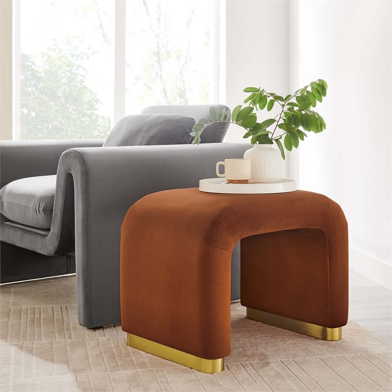 Koda Performance Velvet Waterfall Stool in Brass Rust