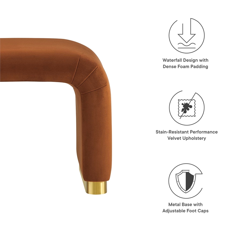 Koda Performance Velvet Waterfall Stool in Brass Rust