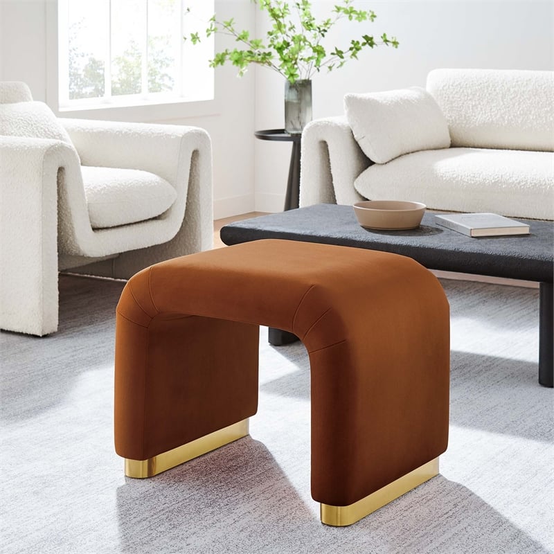 Koda Performance Velvet Waterfall Stool in Brass Rust