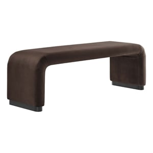 Modway Koda 60&quot Performance Velvet Waterfall Long Bench in Black Chocolate Brown