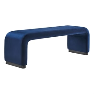 Modway Koda 60&quot Performance Velvet Waterfall Long Bench in Black Midnight Blue