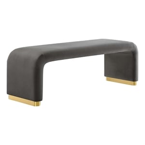 Modway Koda 60&quot Performance Velvet Waterfall Long Bench in Brass Storm Gray