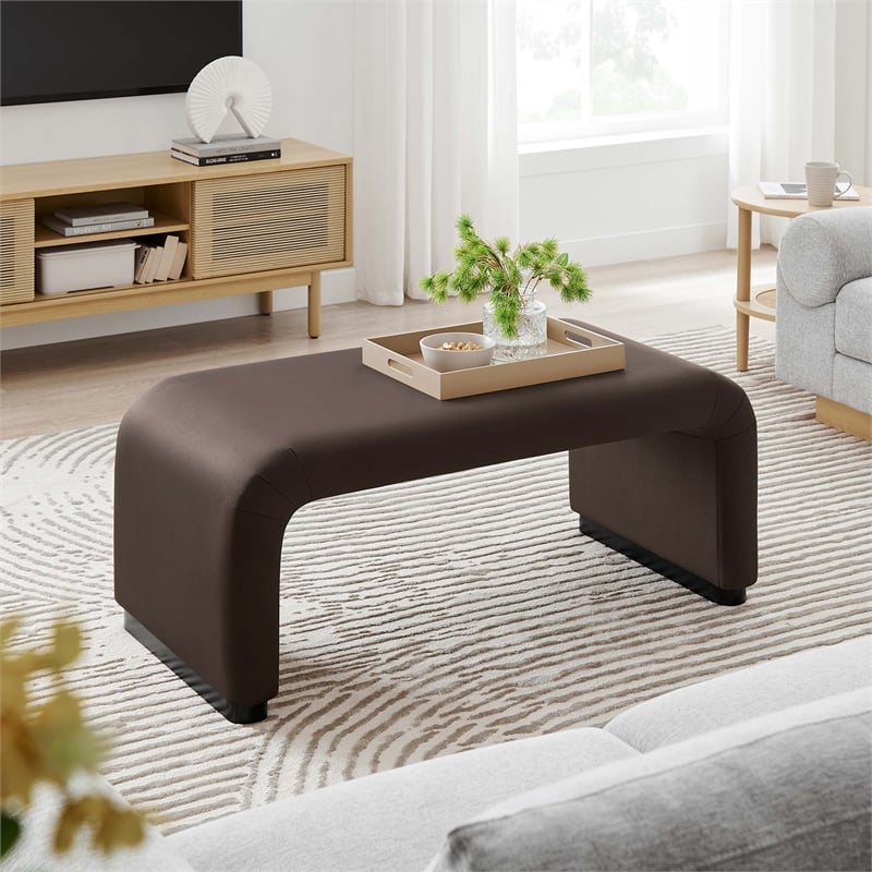 Koda Performance Velvet Waterfall Ottoman in Black Chocolate Brown