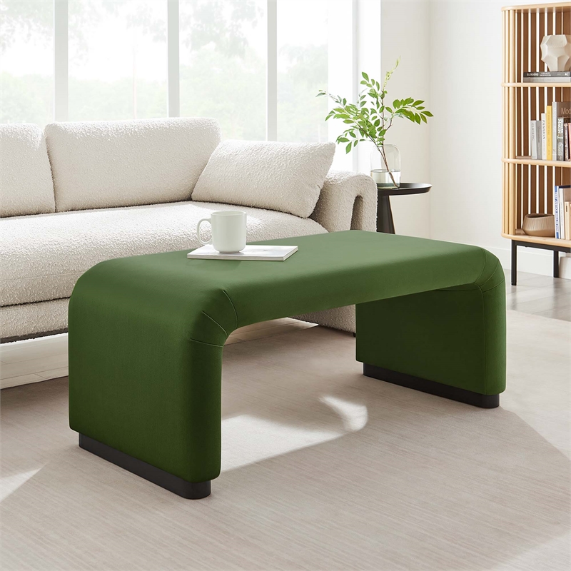 Koda Performance Velvet Waterfall Ottoman in Black Moss Green