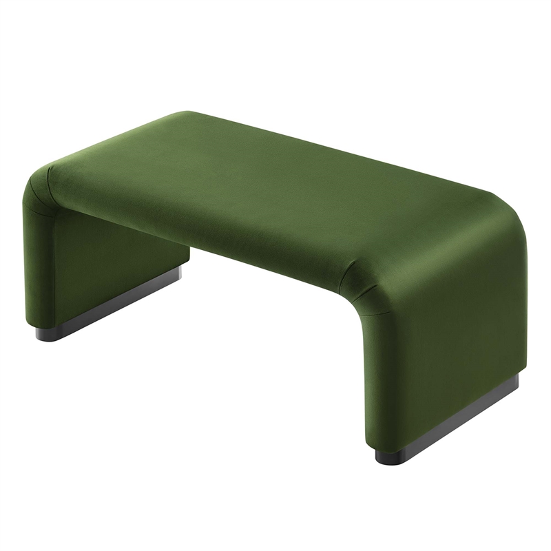 Koda Performance Velvet Waterfall Ottoman in Black Moss Green