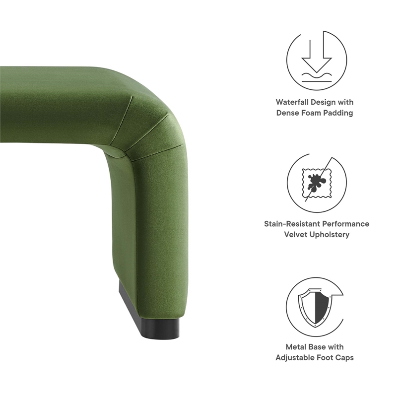 Koda Performance Velvet Waterfall Ottoman in Black Moss Green