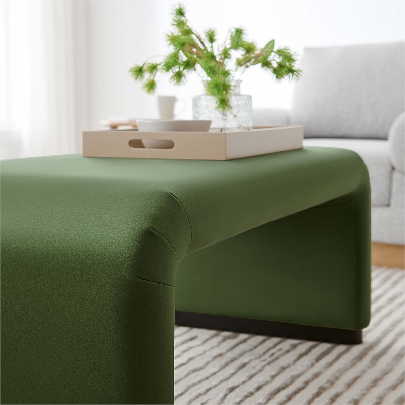 Koda Performance Velvet Waterfall Ottoman in Black Moss Green