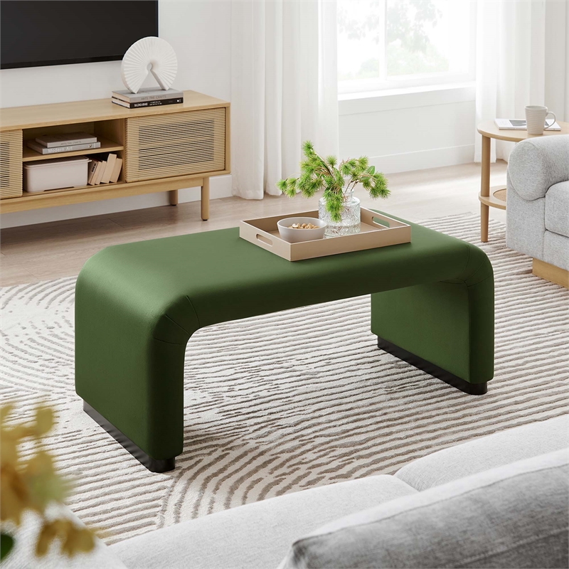 Koda Performance Velvet Waterfall Ottoman in Black Moss Green