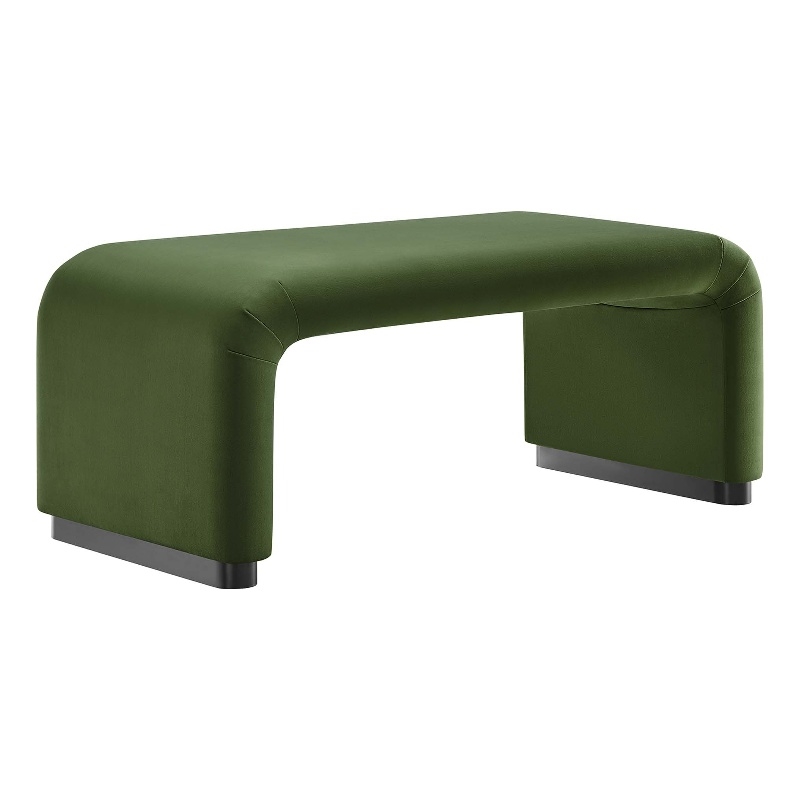 Koda Performance Velvet Waterfall Ottoman in Black Moss Green