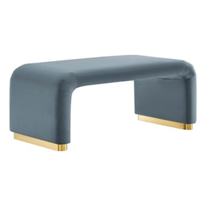 Koda Performance Velvet Waterfall Ottoman in Brass Cadet Blue