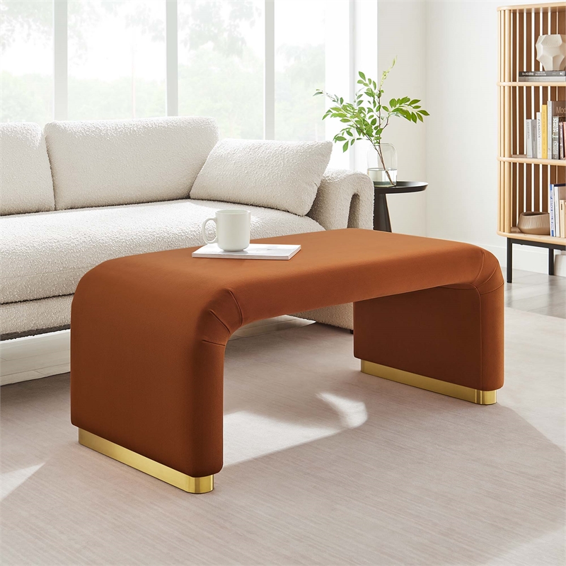 Koda Performance Velvet Waterfall Ottoman in Brass Rust