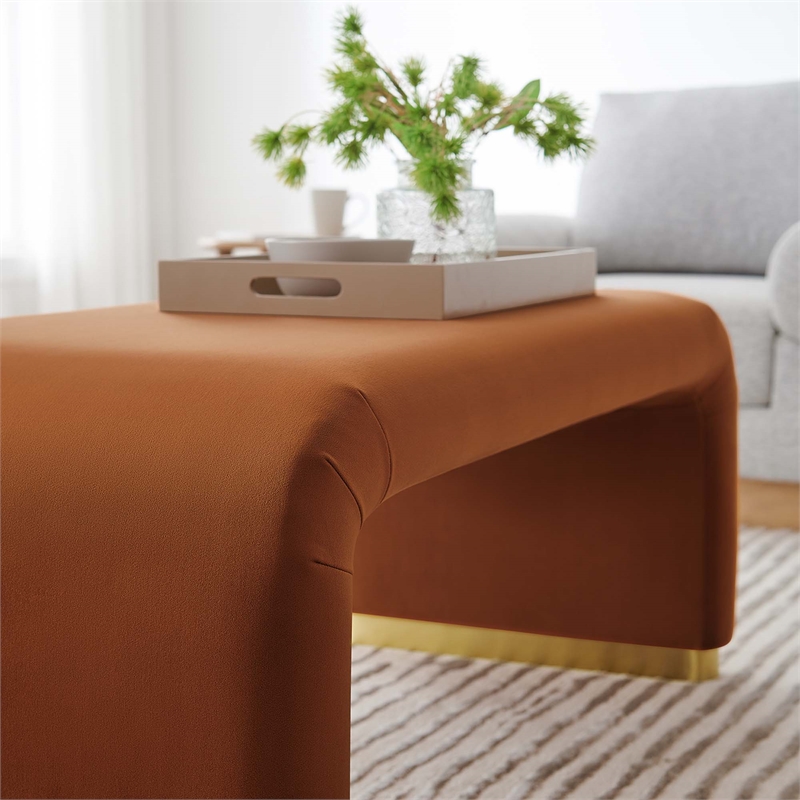 Koda Performance Velvet Waterfall Ottoman in Brass Rust