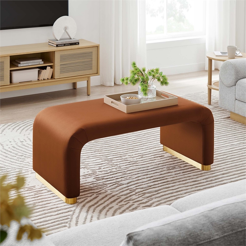 Koda Performance Velvet Waterfall Ottoman in Brass Rust