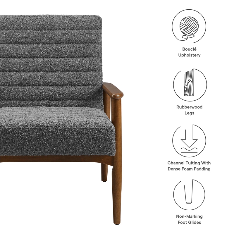 Jensen Boucle Fabric Accent Chair in Walnut Charcoal