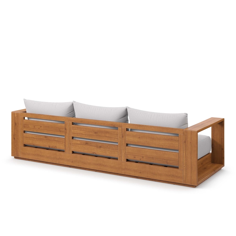 Tahoe Outdoor Patio Acacia Wood Sofa in Natural Light Gray