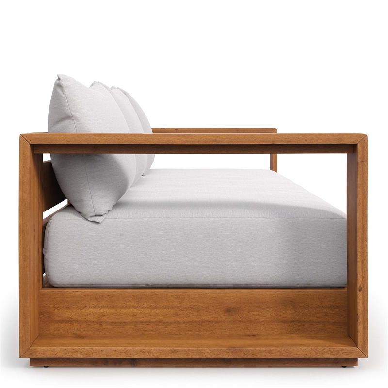 Tahoe Outdoor Patio Acacia Wood Sofa in Natural Light Gray