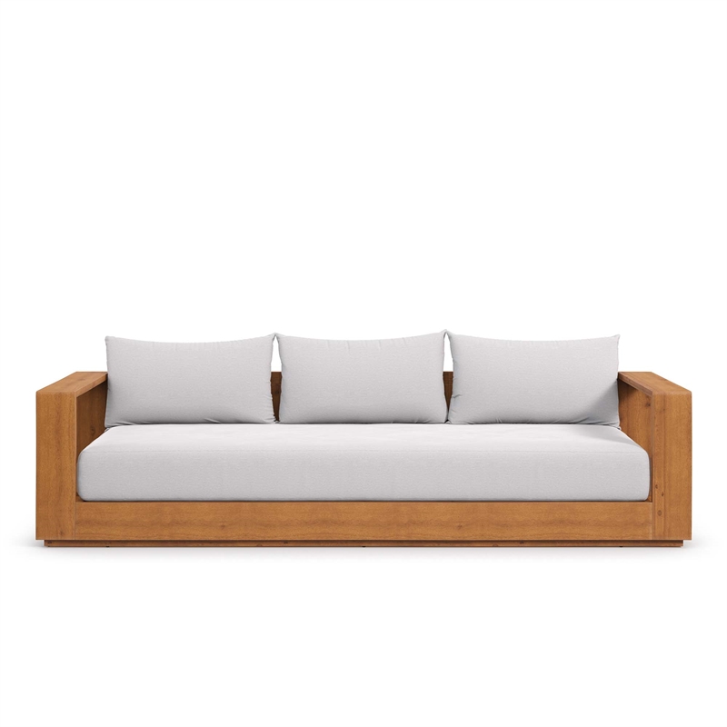 Tahoe Outdoor Patio Acacia Wood Sofa in Natural Light Gray