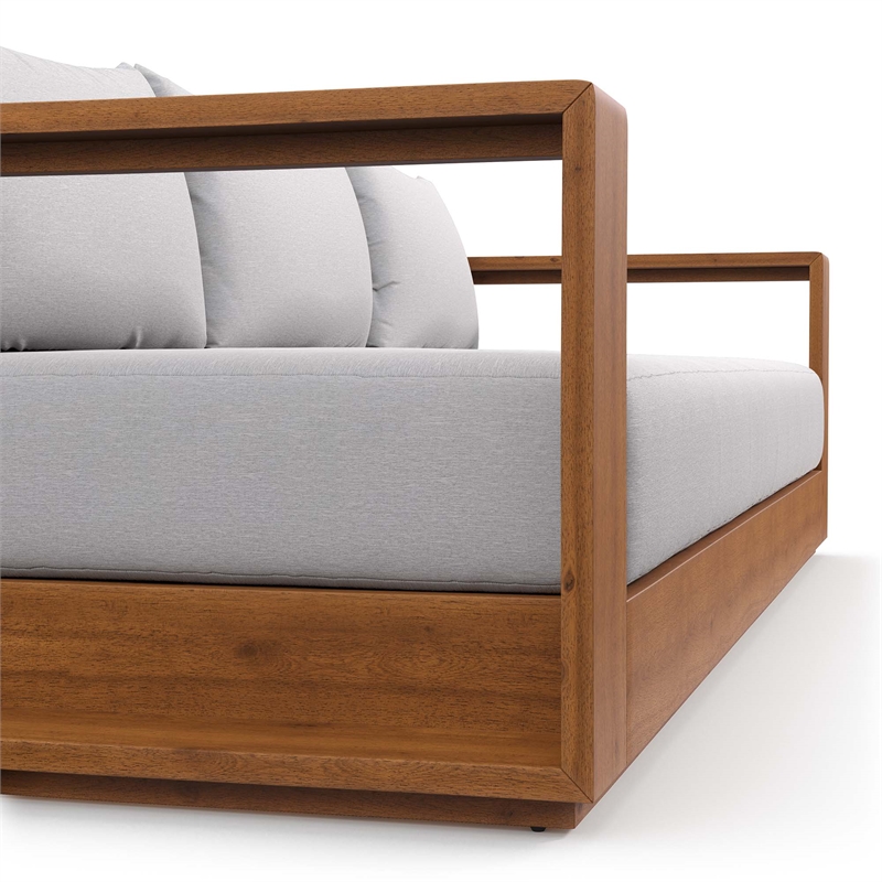 Tahoe Outdoor Patio Acacia Wood Sofa in Natural Light Gray