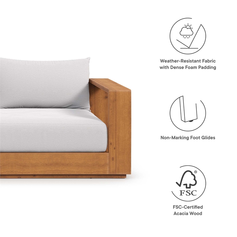 Tahoe Outdoor Patio Acacia Wood Sofa in Natural Light Gray