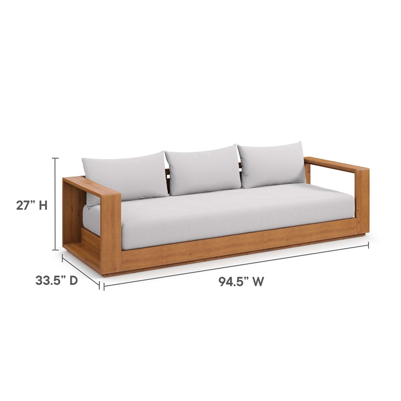 Tahoe Outdoor Patio Acacia Wood Sofa in Natural Light Gray