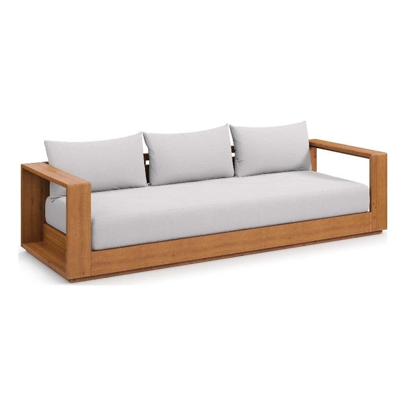 Tahoe Outdoor Patio Acacia Wood Sofa in Natural Light Gray